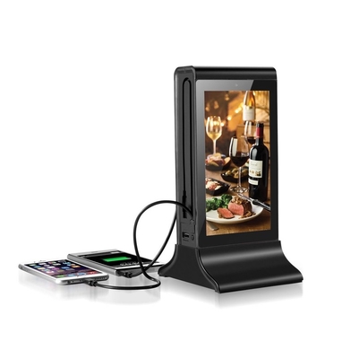 WIFI 7 Inch IPS LCD Screen Table Charger 4 Desktop USB Ports Advertising Video Player Restaurant Advertising Powerbank Menu Phone Menu Charging Station